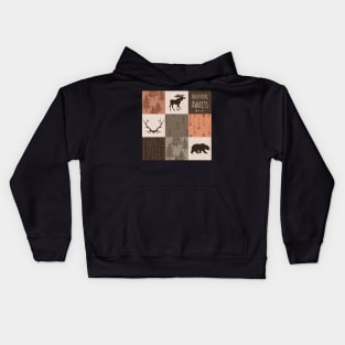 Adventure Awaits Patchwork- Rust and Brown Kids Hoodie